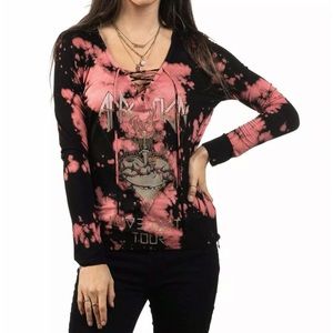 Affliction Women's T-Shirt LONELY HEARTS TOUR Cross Biker Wings